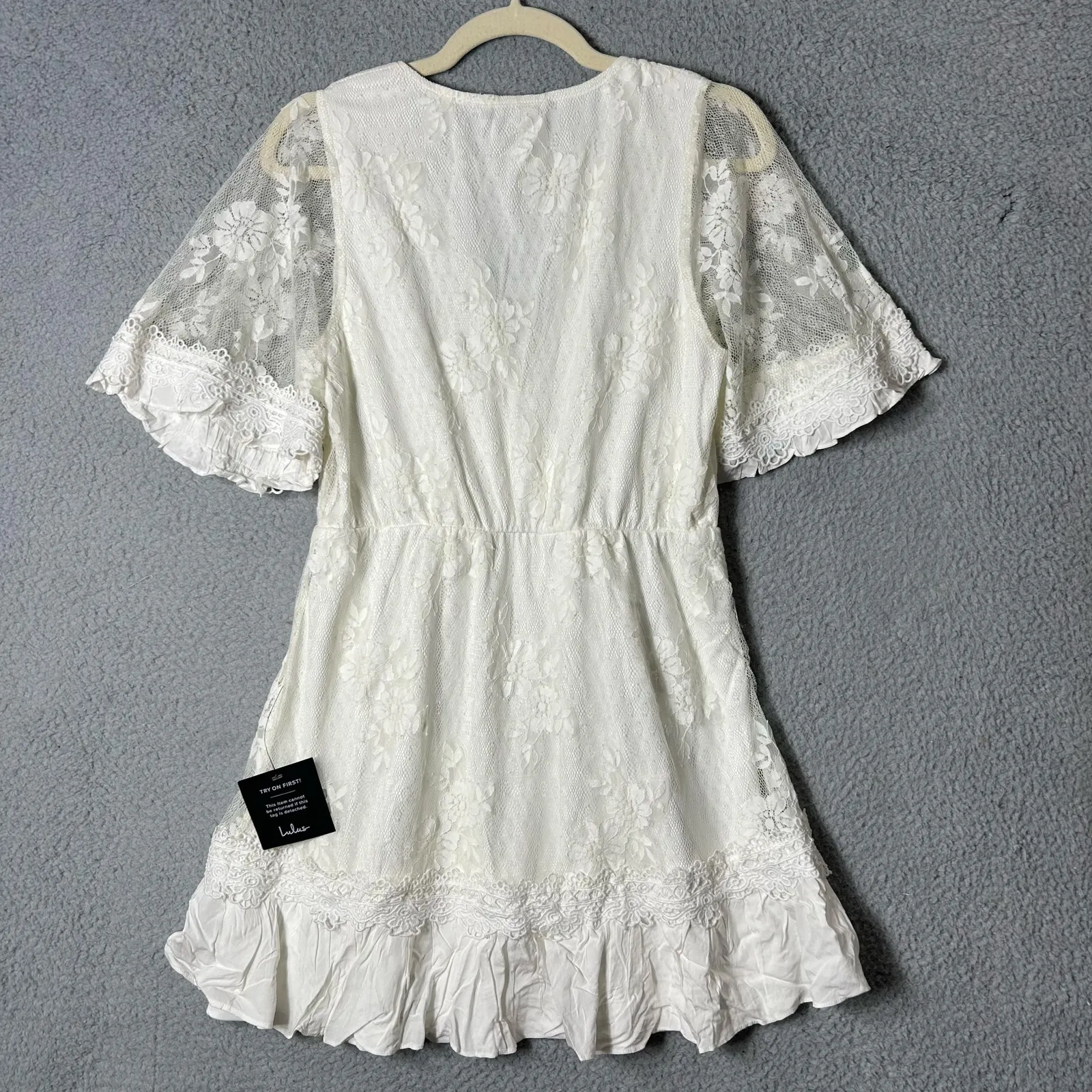 Lulus Dress Womens M Cream Floral Lacy Jacquard‎ Mini Dress Wedding Party NEW - Image 2