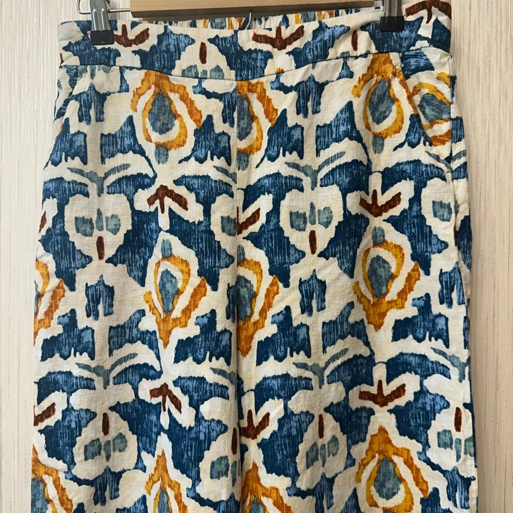 Christian Siriano Linen Wide Leg Crop Pants Womens M Blue Orange Bohemian Print Size M - Image 4