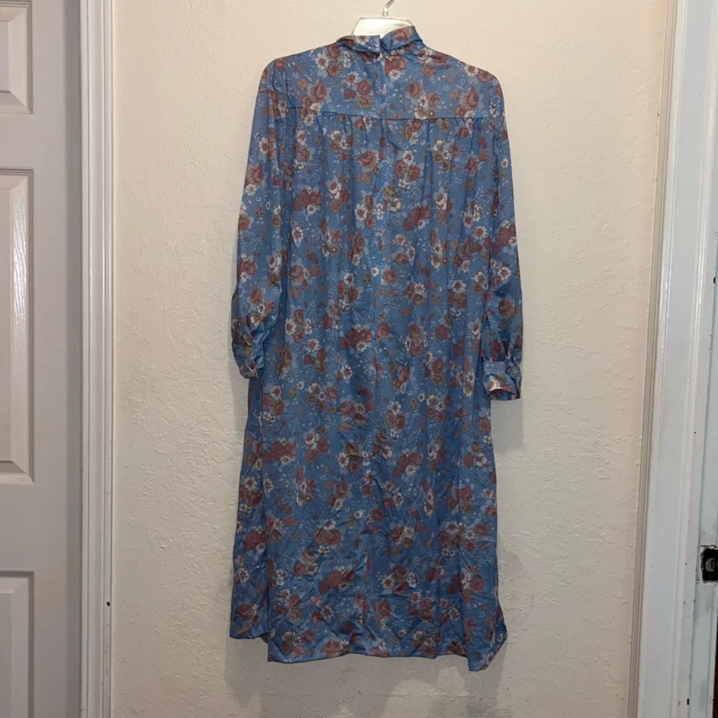 Vintage floral prairie peasant dress with matching headband wrap and belt Size L - Image 4