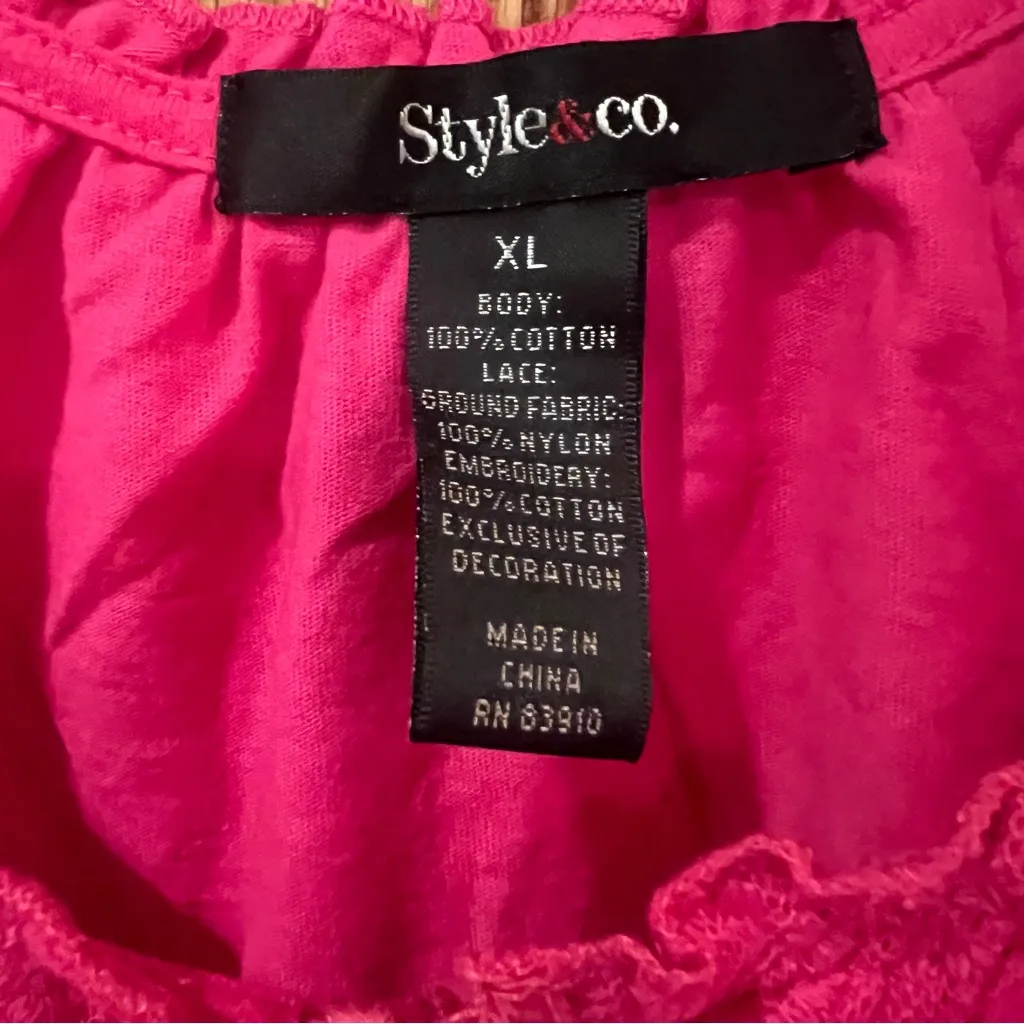 Macy's Style &‎ Co. Floral Lace Tassle Tie Puff-Sleeve Peasant Top Pink Size XL - Image 11