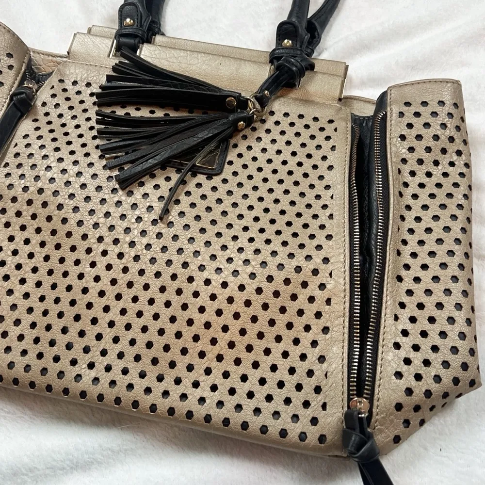 Marc New York Andrew Marc Brushed Gold Black Leather Tote Shoulder Bag Purse Bag - Image 11