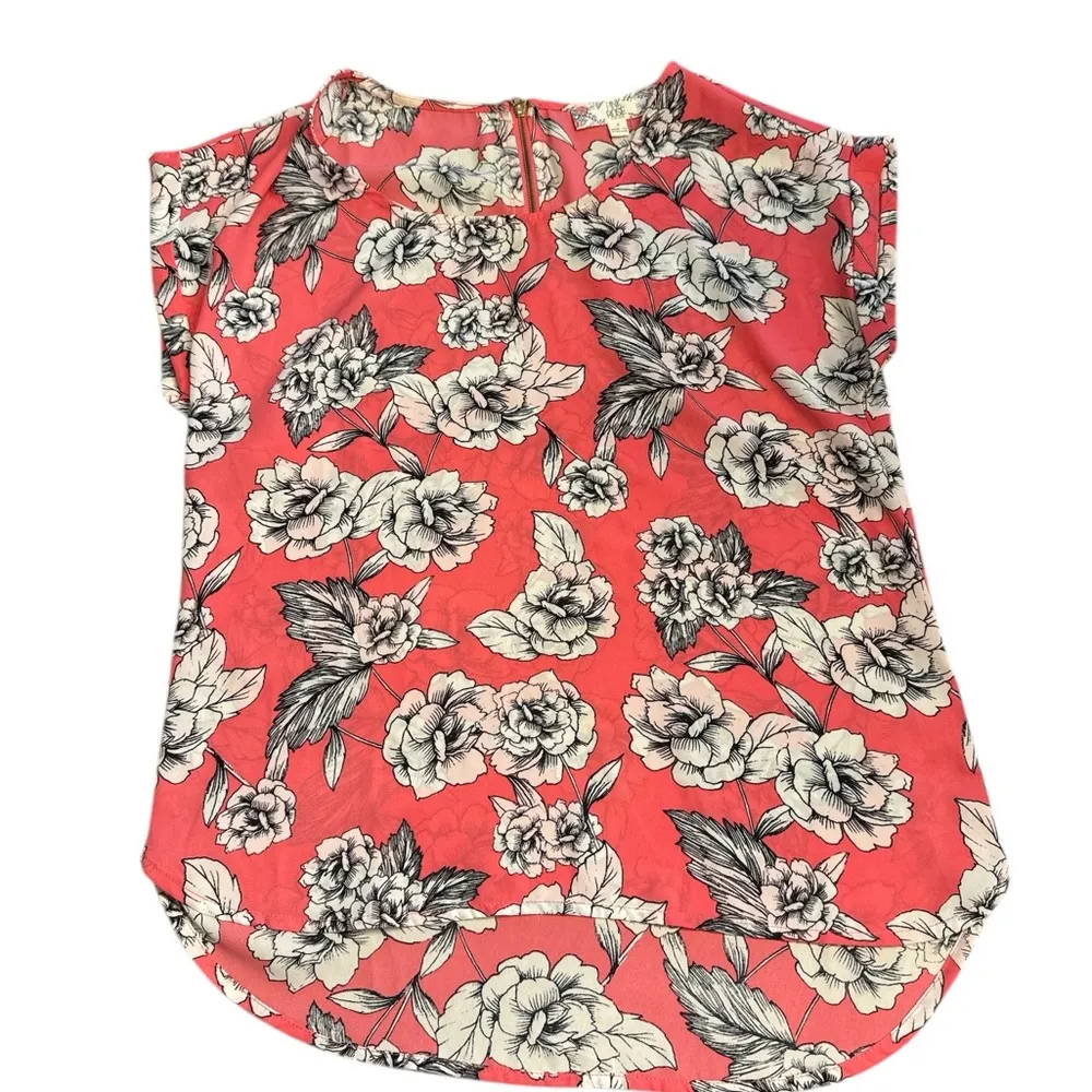 Pink Rose - Floral Coral and White Blouse - Image 2