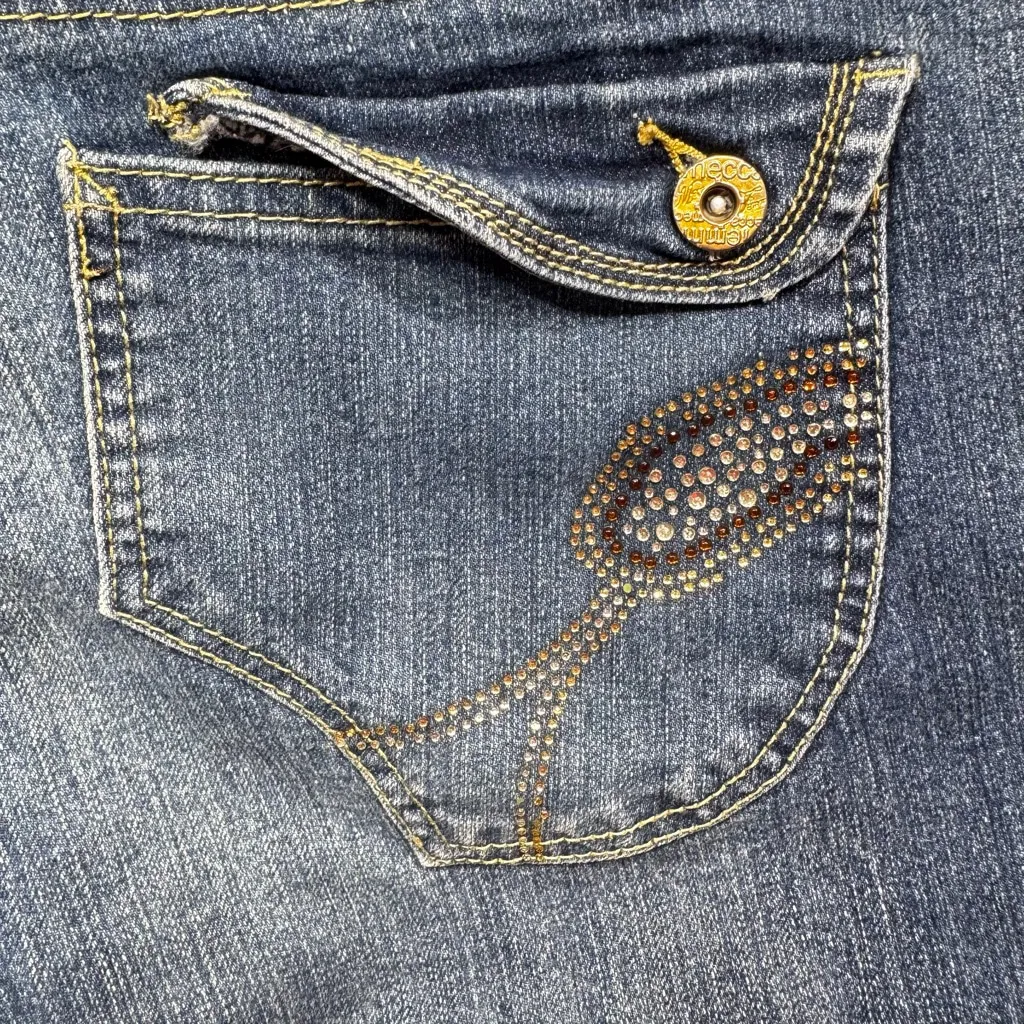 Mecca Femme Vintage Y2K Jeans Low Rise Boot Cut Rhinestone Studded Pockets 13/14 Blue - Image 6