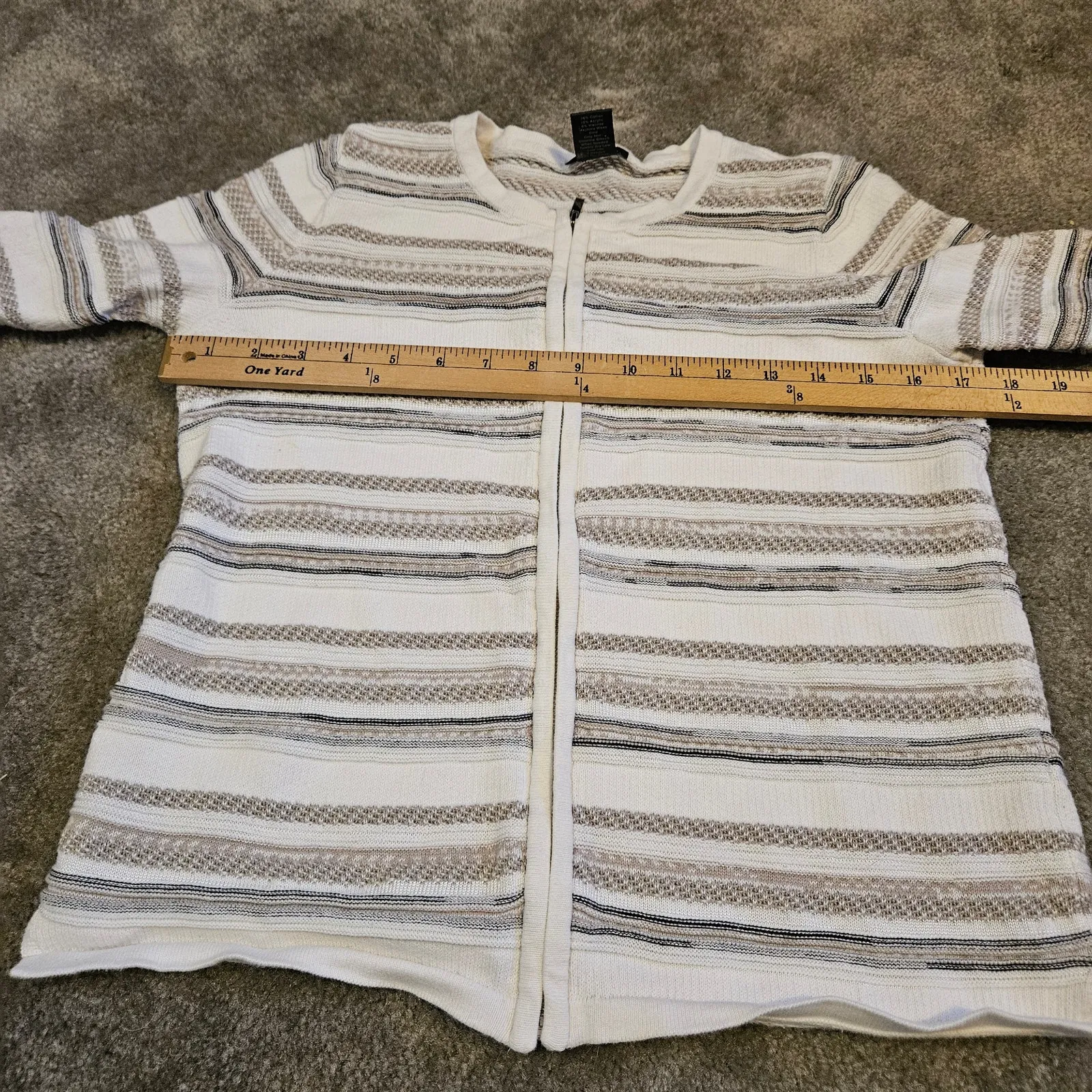 Ann Taylor  Factory Size Medium Petite MP Zipper Jacket Sweater White Striped - Image 9