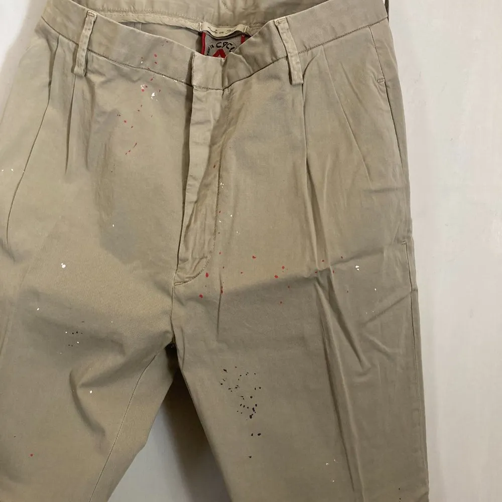 Cycle of Italy women's size 25 red white black paint splatter pleated crop khaki Tan - Image 2