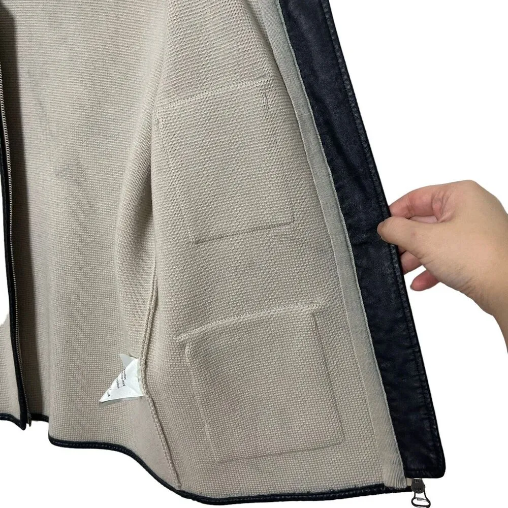 3.1 Phillip Lim Beige Wool Zip Up Jacket With Black Trim Blazer Women’s Size S - Image 11