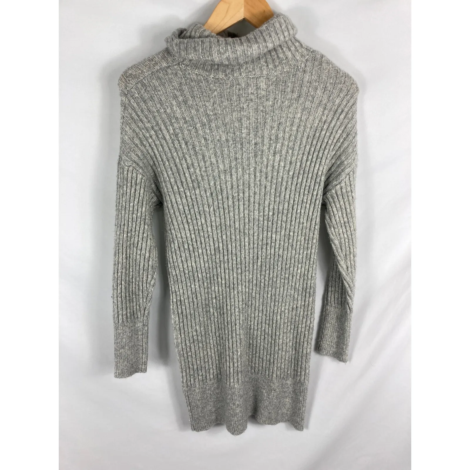 Tahari Grey Mock Neck Long Sleeve Ribbed Knit Sweater Dress Size XS - Image 5