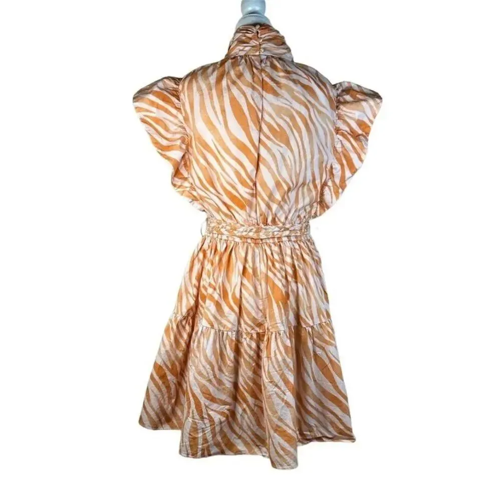 Derek Lam Collective Orange Zebra Cutout Mini Dress size 38 / US 2 MSRP $425 - Image 8