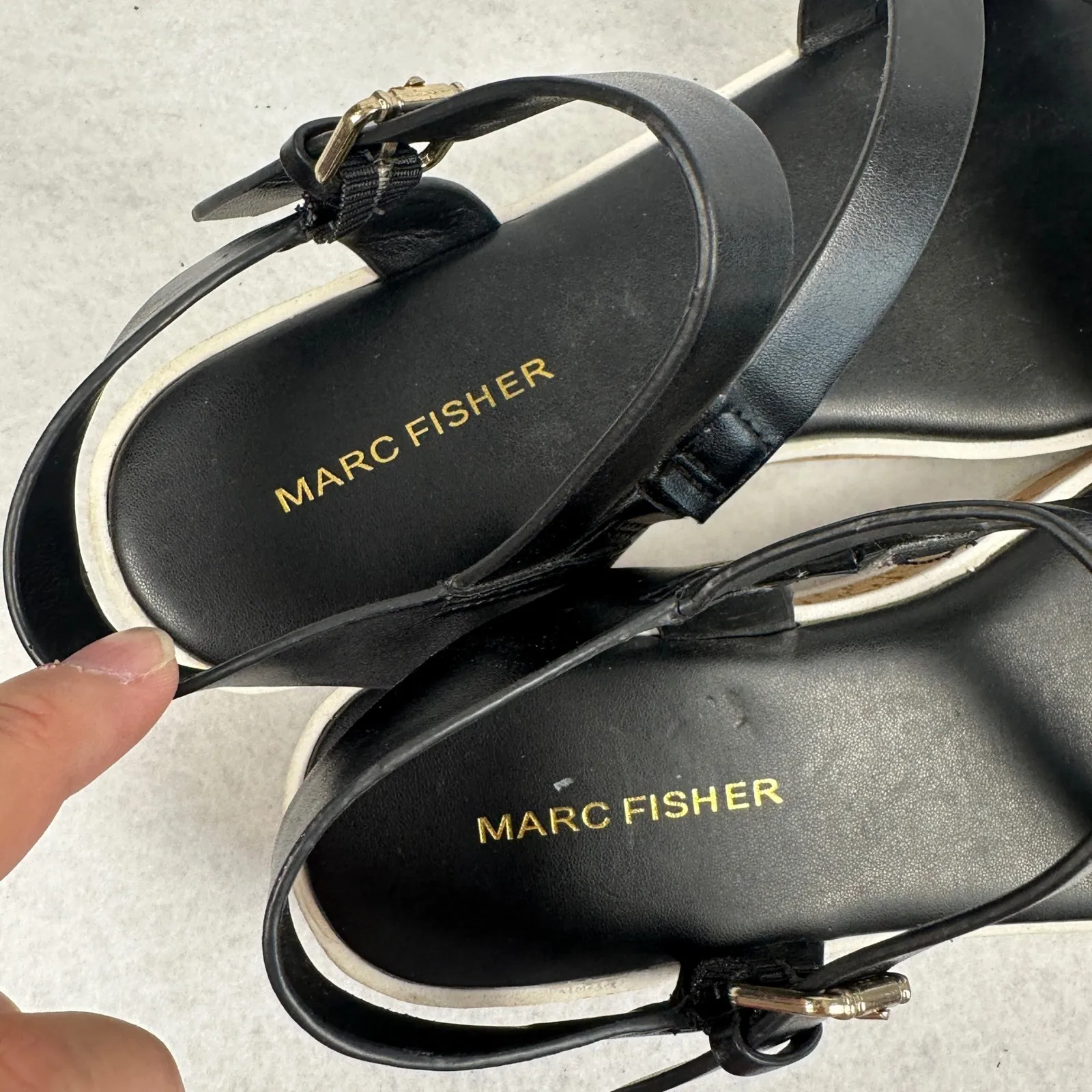 Marc Fisher Black Leather Criss Cross Platform Cork Sandals Womens Size 7M‎ - Image 6