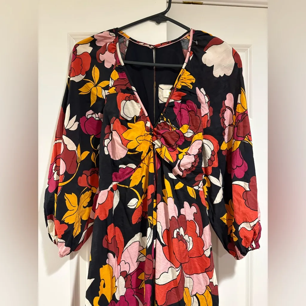 Maeve Floral Midi Dress with V-Neck & Long Sleeves – Size 0 - Image 6