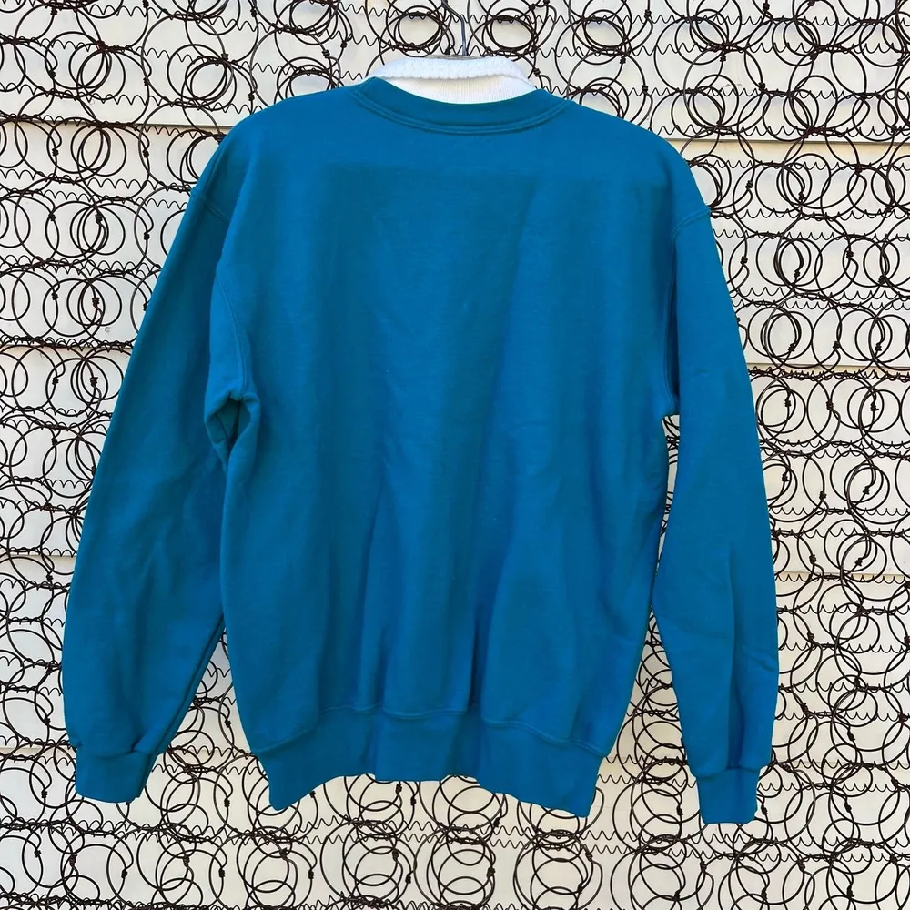 Vintage 90s Morning Sun Teal Dandelion Snowflakes in the Wind Sweatshirt MEDIUM - Image 3