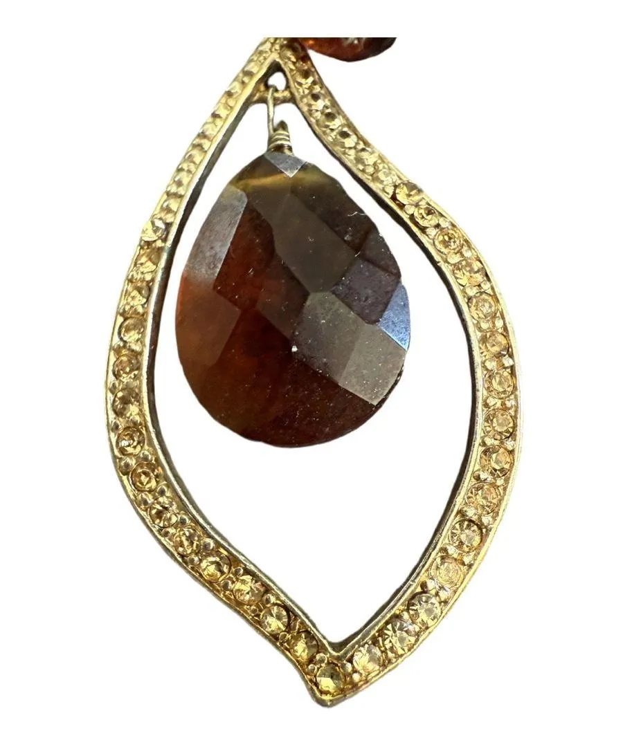 Gold Teardrop Red Stone Dangle Earrings Post Stud Style - Image 4