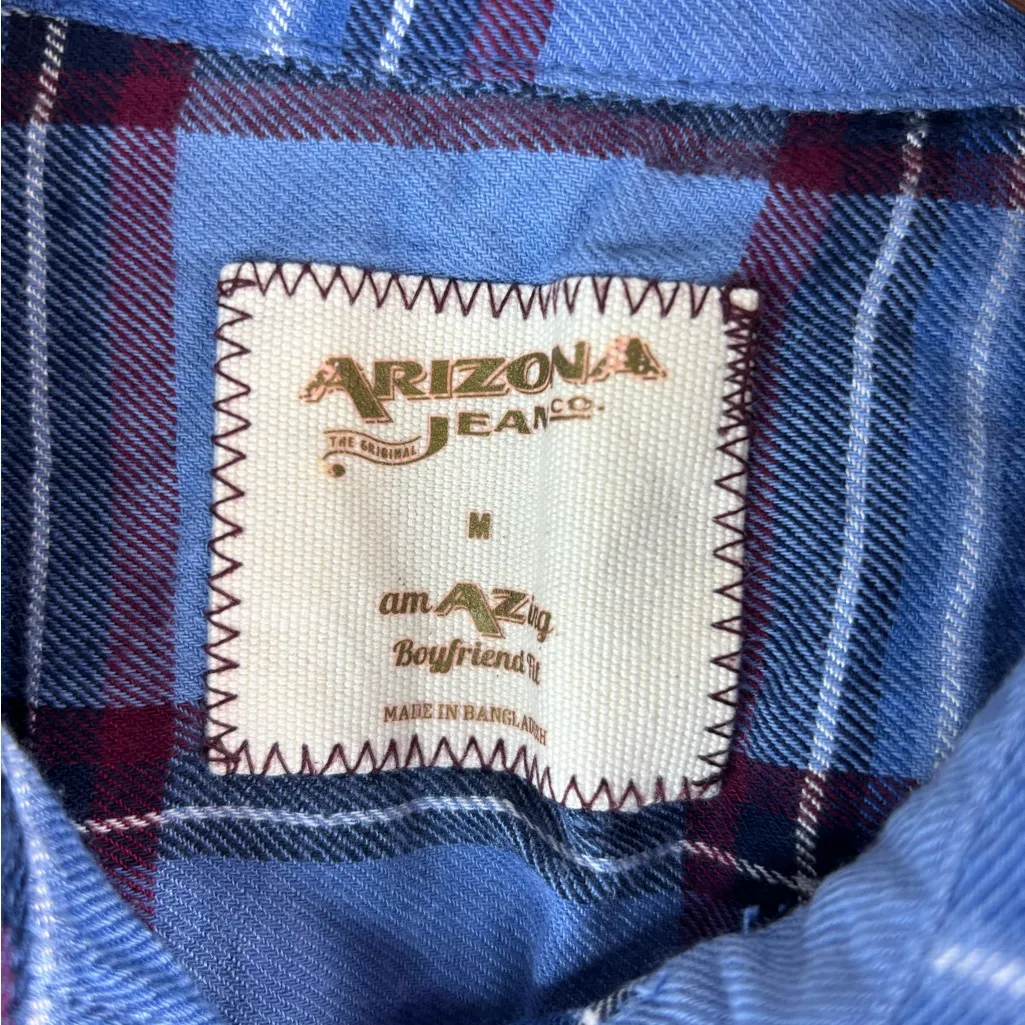 Arizona Jean Company M Blue and Red Ombré Plaid Button Down Shirt - Image 5