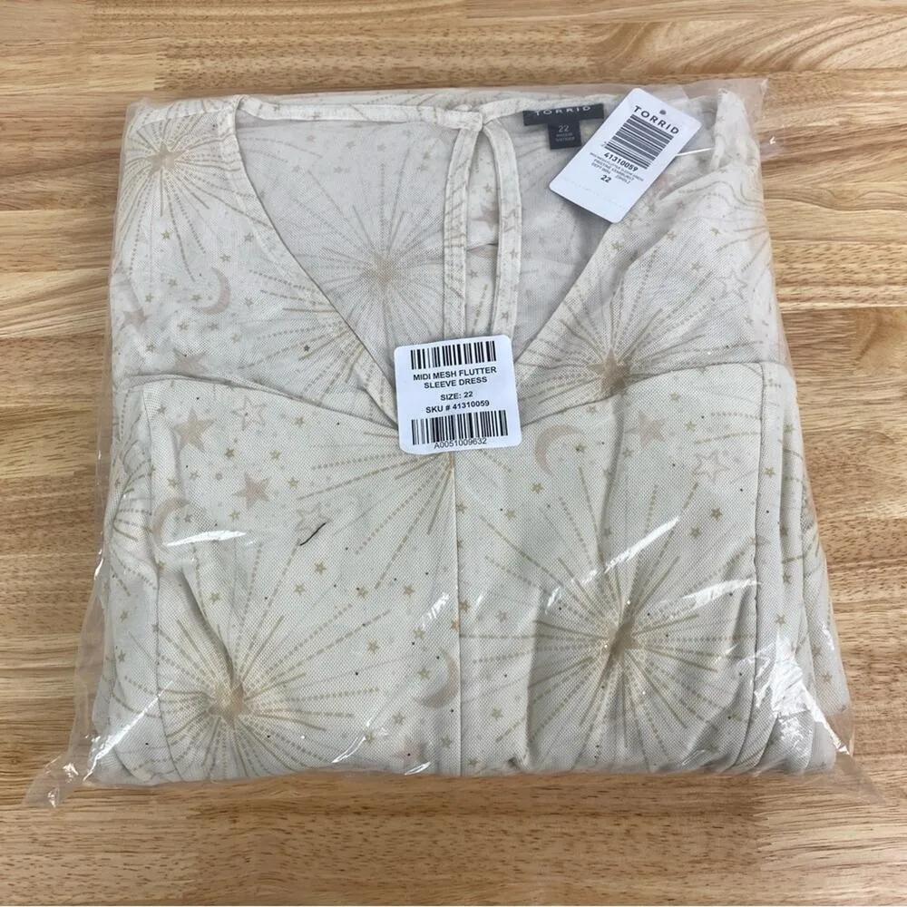 Torrid Cream Pristine Starburst Mesh Flutter Sleeve Midi Dress Sz.22W NWT - Image 6