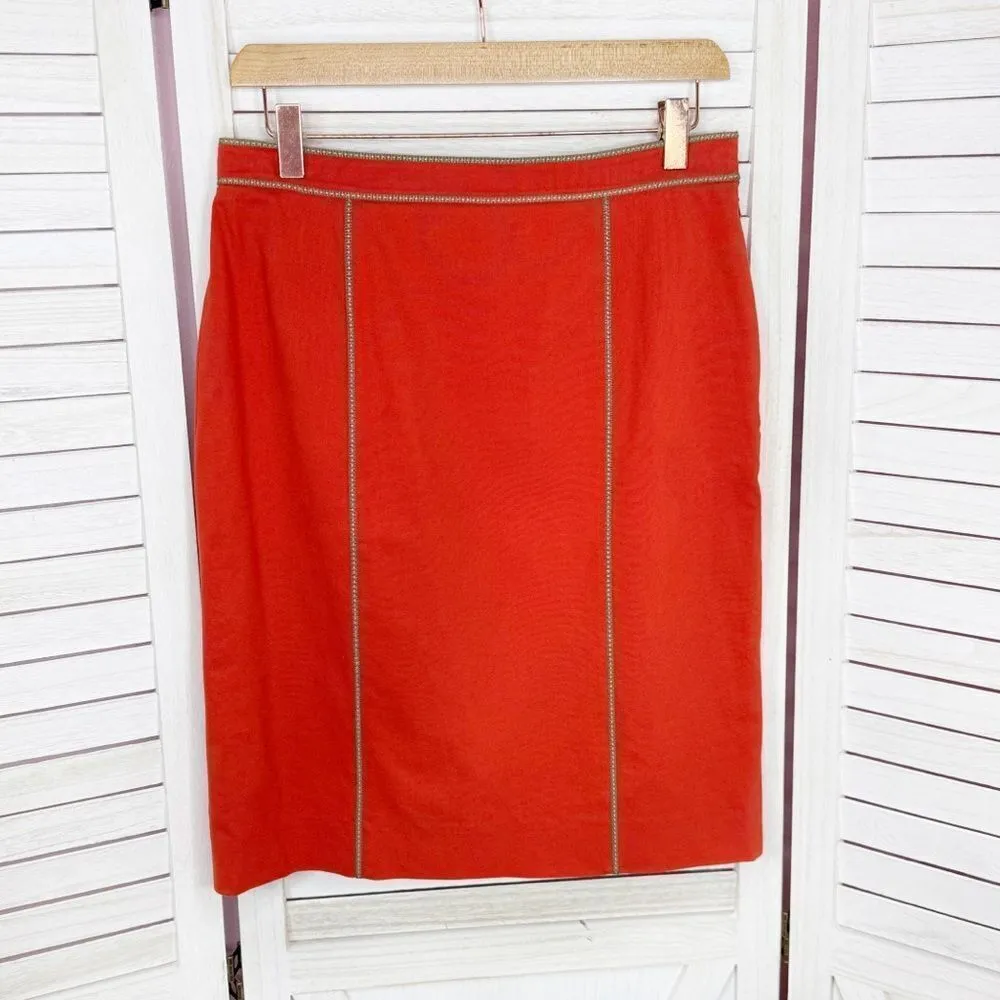 Worth Piped Trim Canvas Twill Pencil Skirt Orange Tan 4 Office Career - Image 7