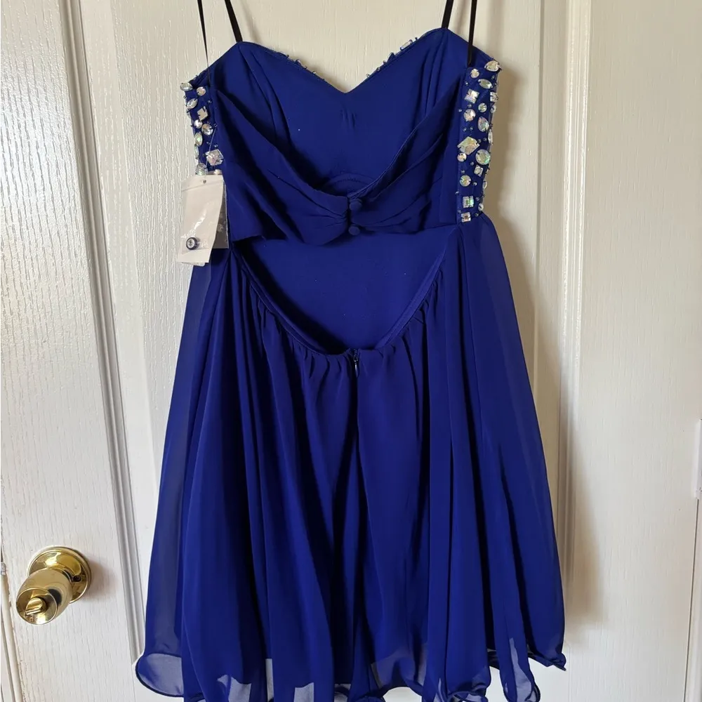 B Darlin Blue Silver Embellished Cocktail Sundress - Image 2