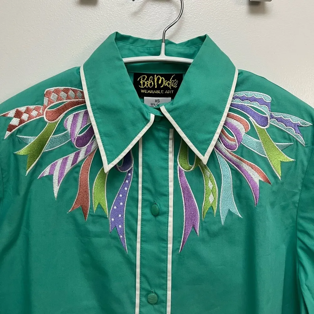Bob Mackie Wearable‎ Art Western Style Shirt - Vintage Y2K - Ribbon Embroidery - Image 2