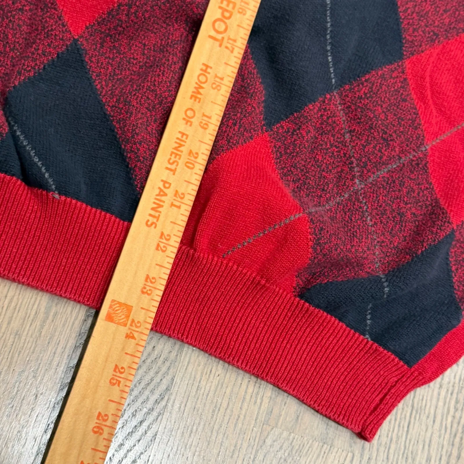 82 ZERO Red Black Argyle Knit 100% Cotton Sweater Crew Neck Women's S Size undefined - Image 2
