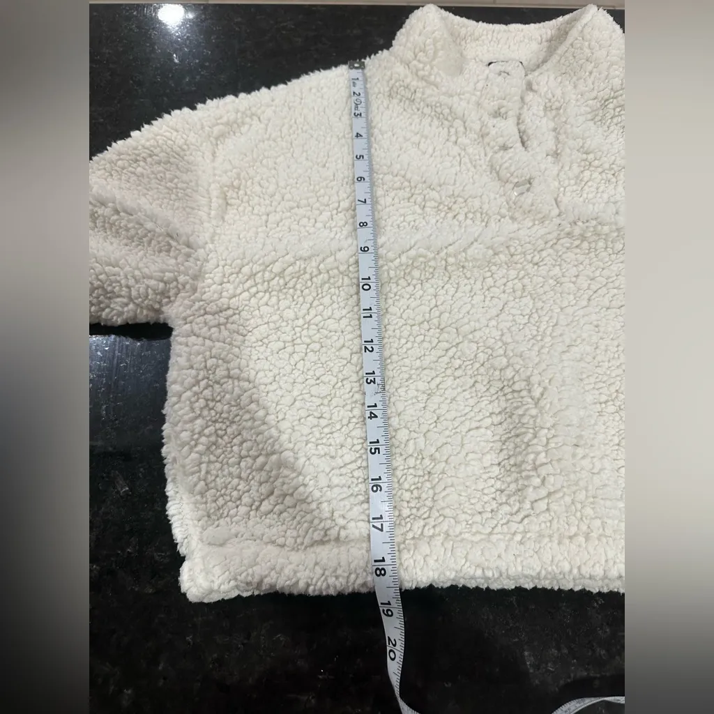 PAC Sun cropped Cozy White fleece pullover Sweater with snaps |Sz S | scandigirl - Image 6