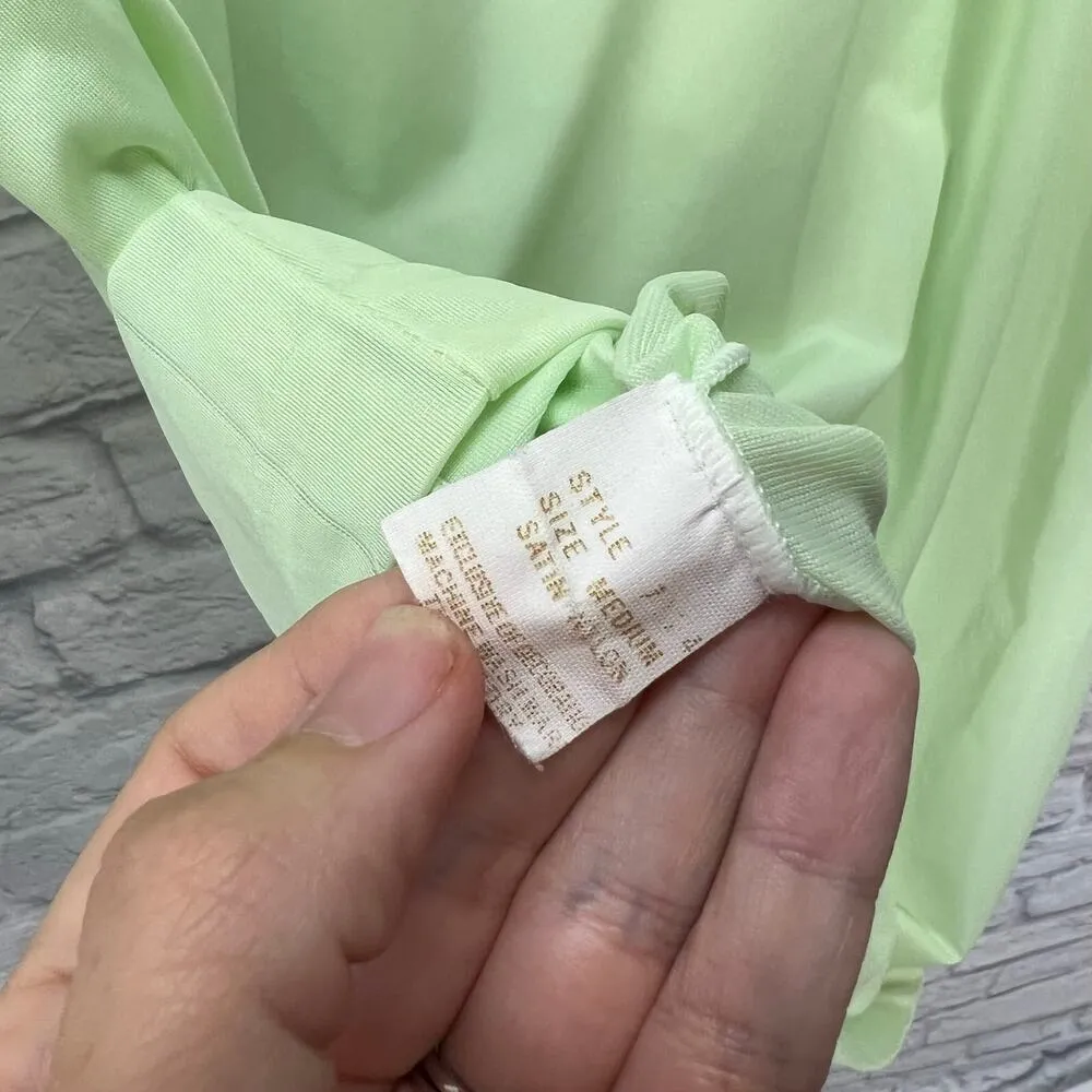 Vintage Nancy King Short Nylon Satin Nightgown Mint Green Size M Floral Collar Size M - Image 4