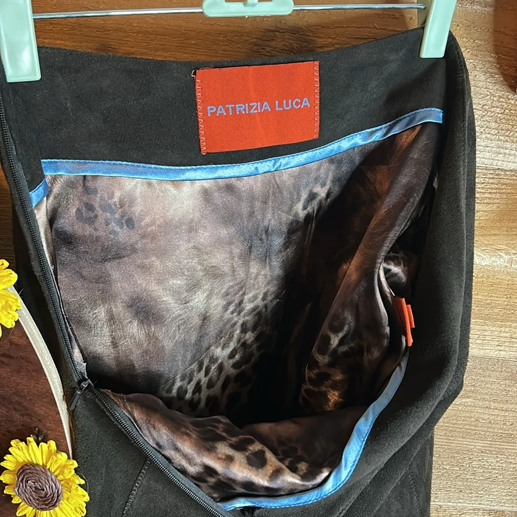 Lace Goat Suede Vintage Patrizia Luca Y2K Brown Designer MIDI Skirt Cheetah 28 - Image 7