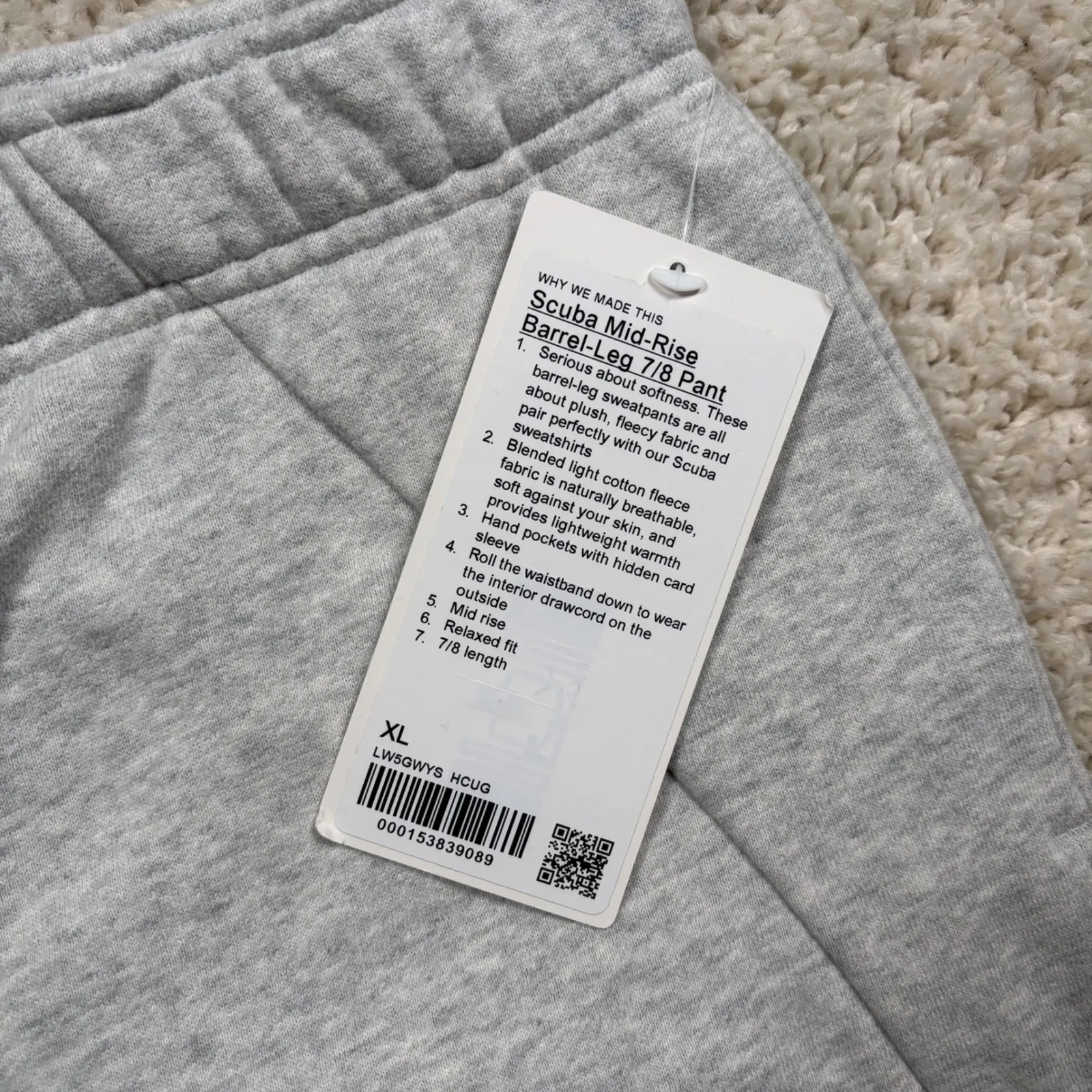 Lululemon Scuba Mid Rise Barrel Leg 7/8 Pant Light Grey XL Relaxed Fit - Image 6