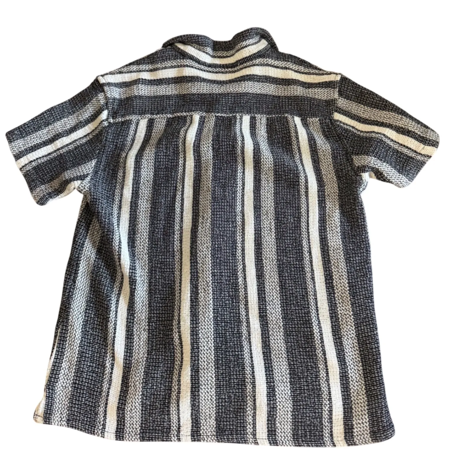 Zara Knit Striped Button Down Shirt Women's Size M Short Sleeve Top Navy White - Image 2