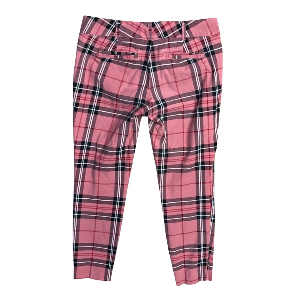 New York & Company Pixie Pant Pink Black Plaid Size 8 Stretch Cropped - Image 2