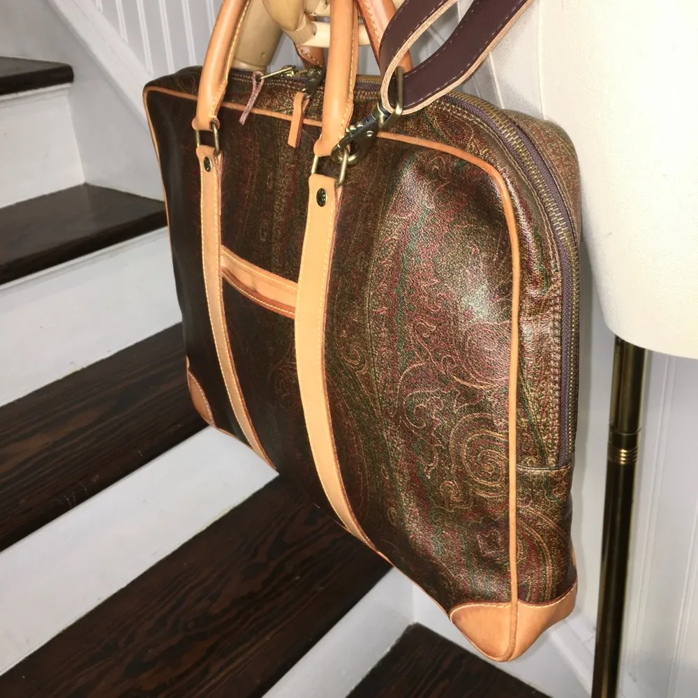 ETRO MILANO Red Paisley Coated Canvas and Vachetta Leather Top Handle Briefcase - Image 2