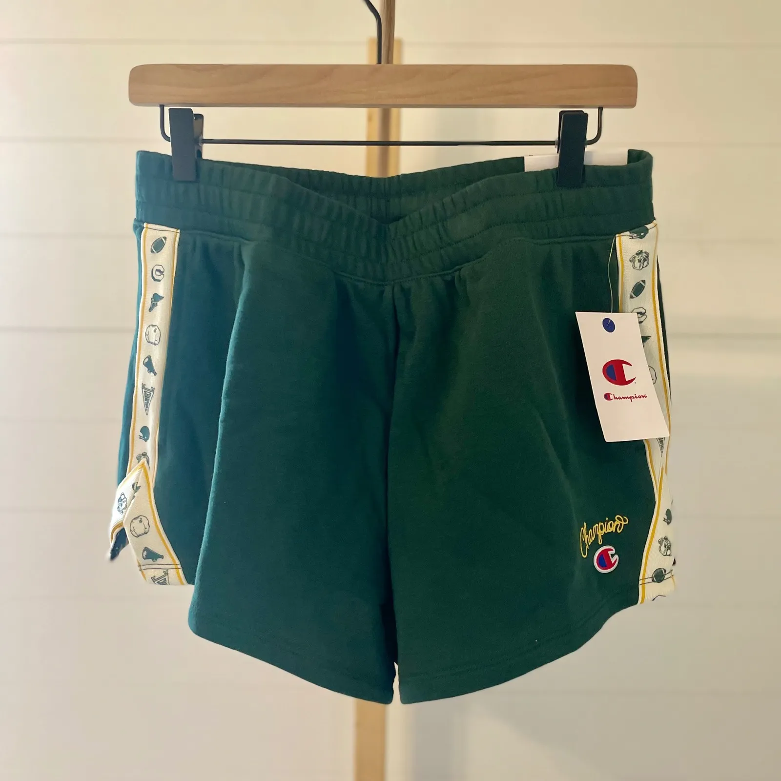 Champion Women Green Athletic Sporty Shorts with Side Stripe Sz M NWT - Image 2