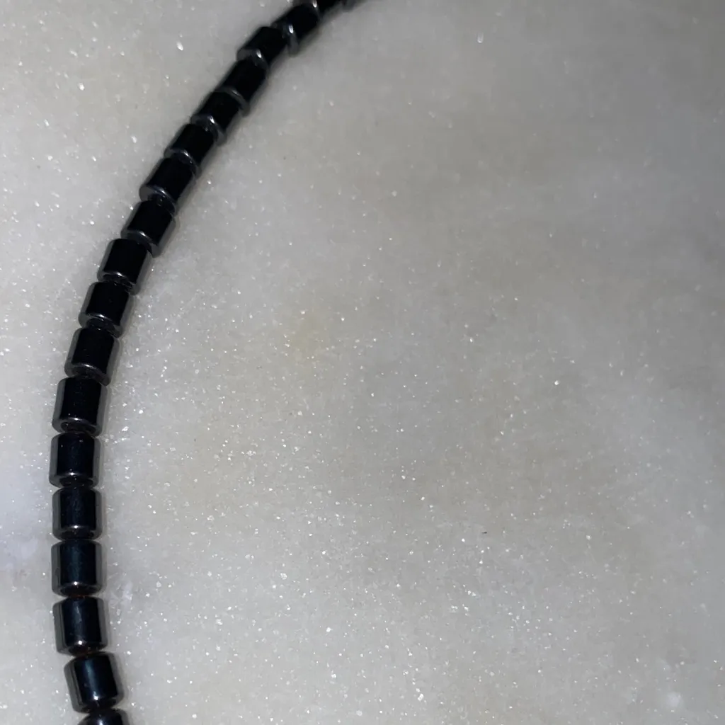 Hematite & Dyed Blue Cat's Eye Collar Necklace Screw Clasp Punk Rock Silver - Image 7