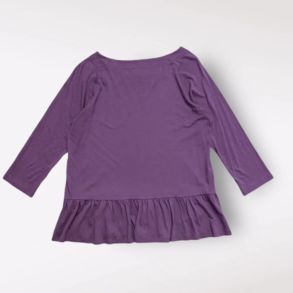 Lilla P Round Neck Peplum Blouse Womens Size Medium Purple Casual‎ - Image 5
