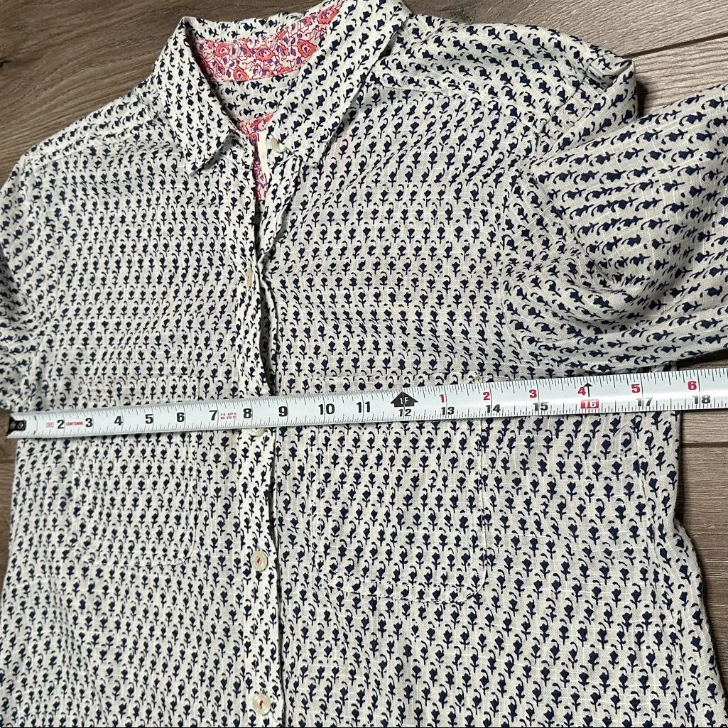 Anthropologie Holding Horses Floral Button Down Blouse Navy Cream Size 6 - Image 9
