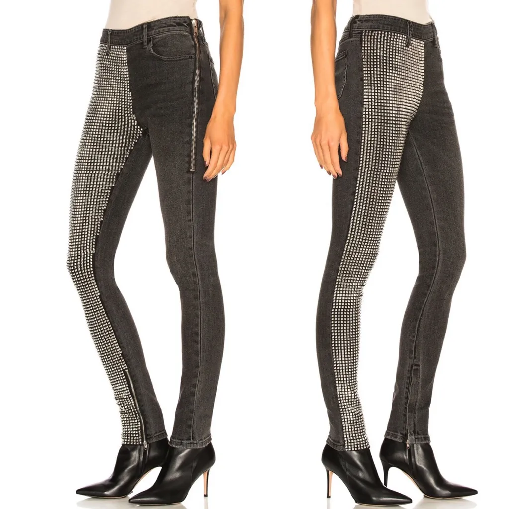 Alexander Wang Studded Panel Slim Jeans Grey Aged Size 27 NWT - Image 3