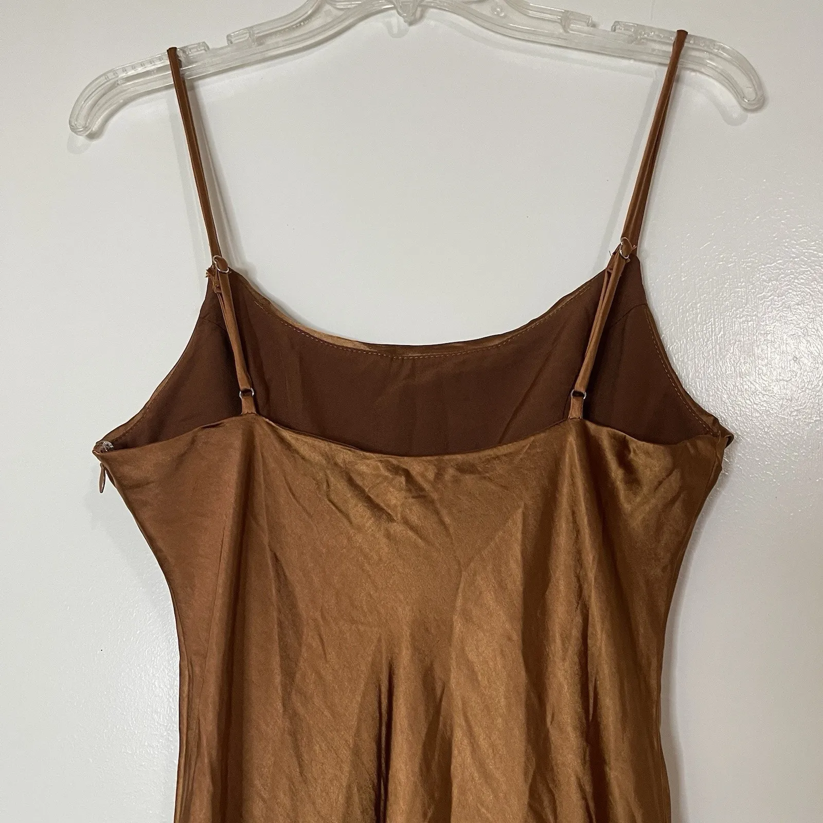 NEW! Selfie Leslie Well Versed Pleated Bust Front Split Slip Dress Chocolate MED - Image 10