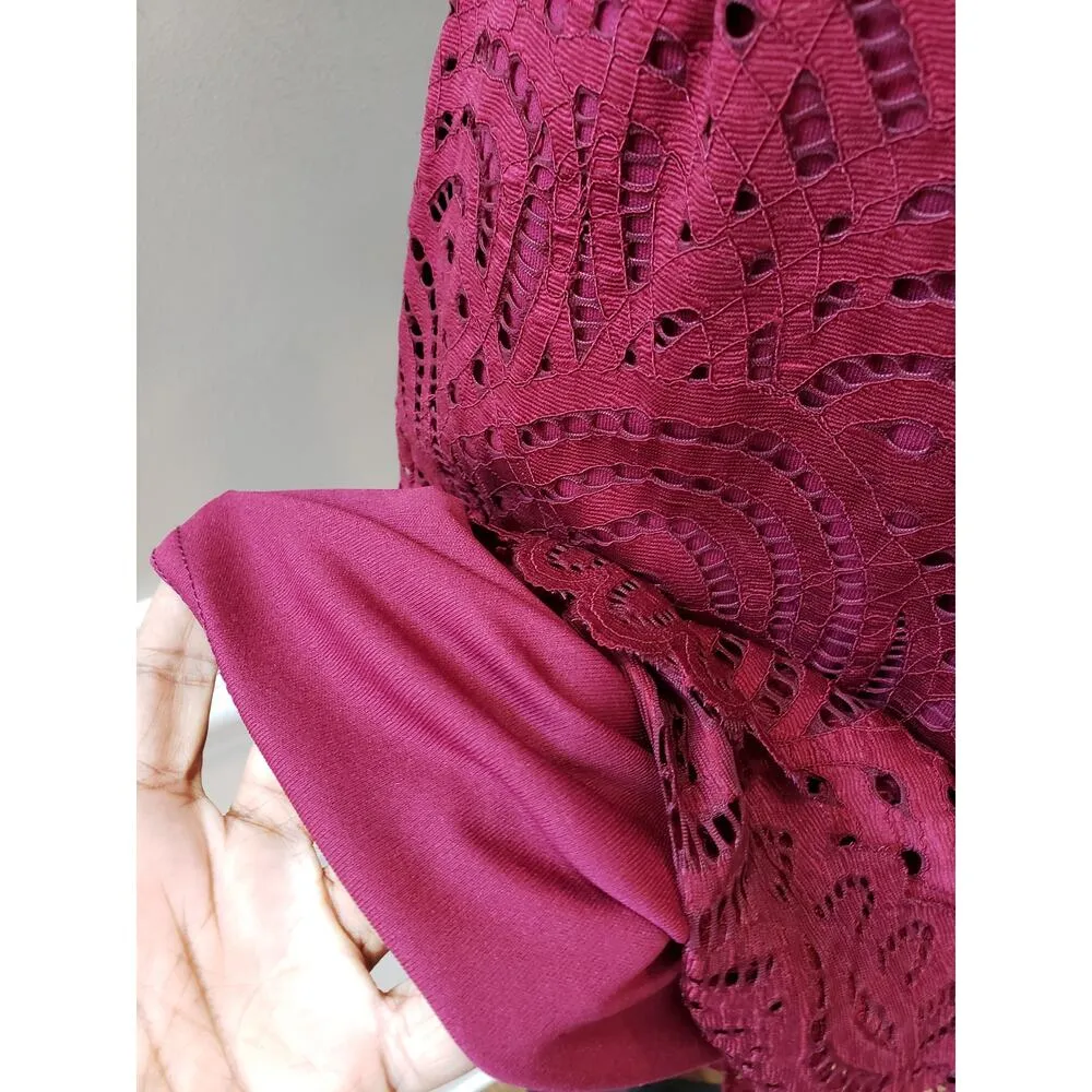 Bar III Bodycon Dress Women Small Burgundy Crochet Sleeveless Mock Neck Back Zip - Image 11