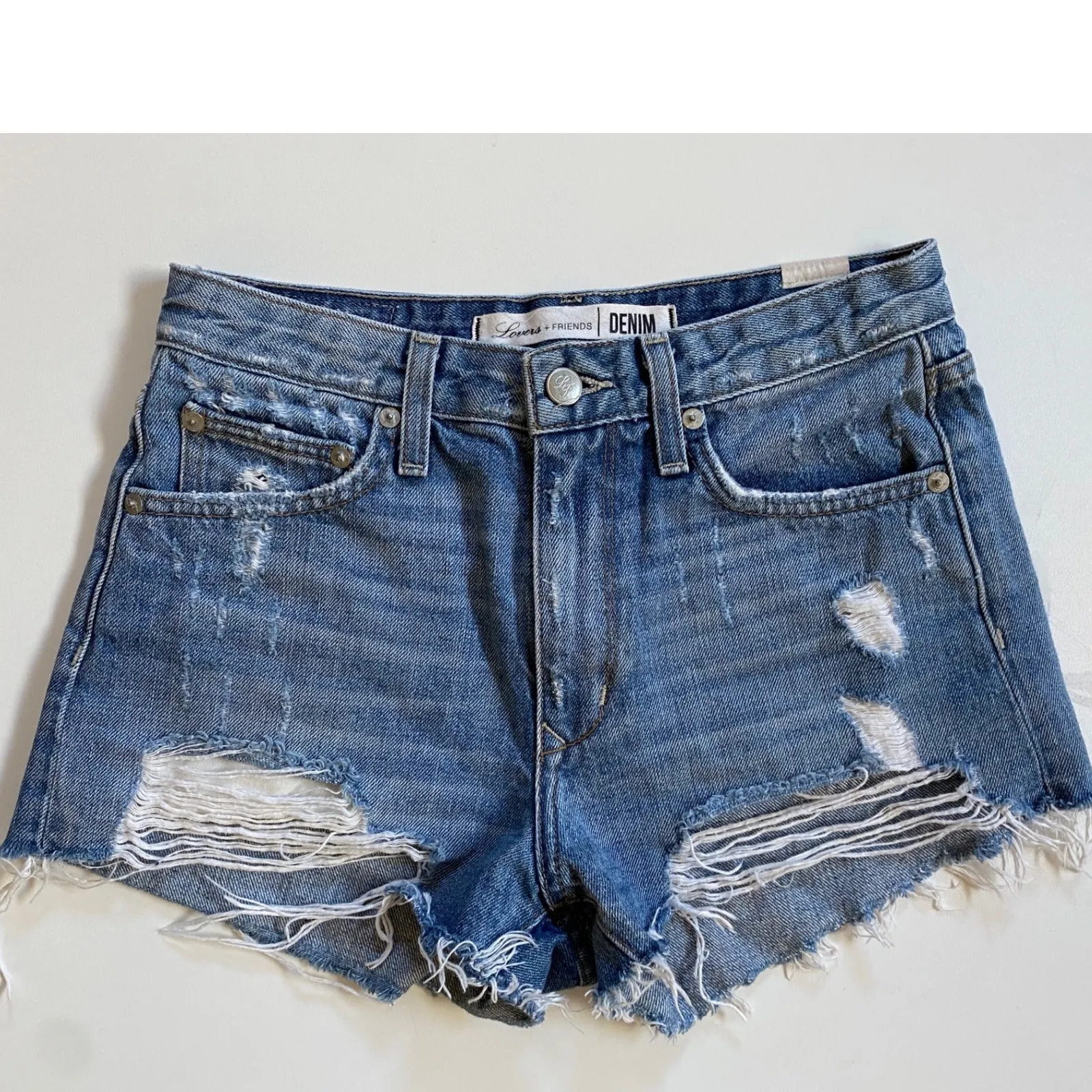 Lovers and‎ Friends Distressed Denim High Rise Shorts Jack Genesee - 26 EUC - Image 3