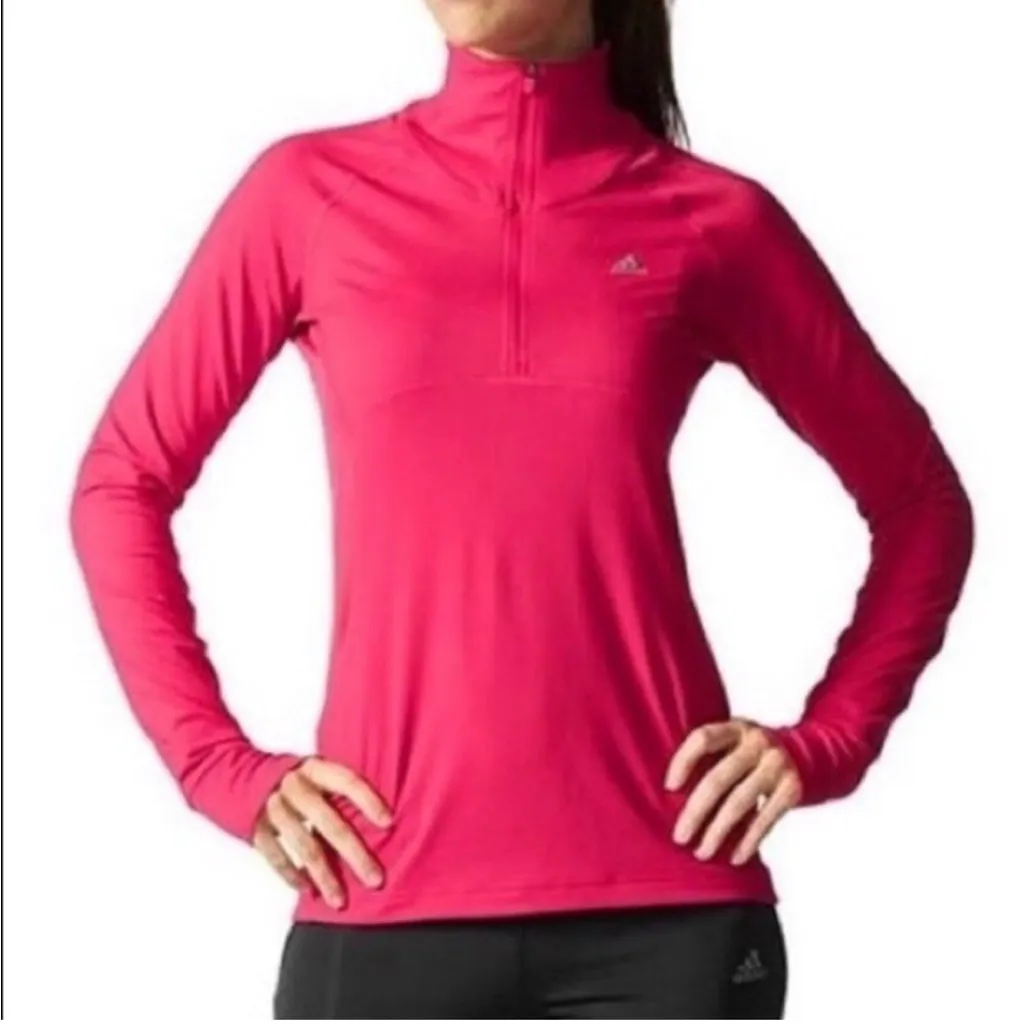 Adidas Hot Pink Climalite Half Zip Long Sleeve Pullover Shirt Top Medium - Image 2