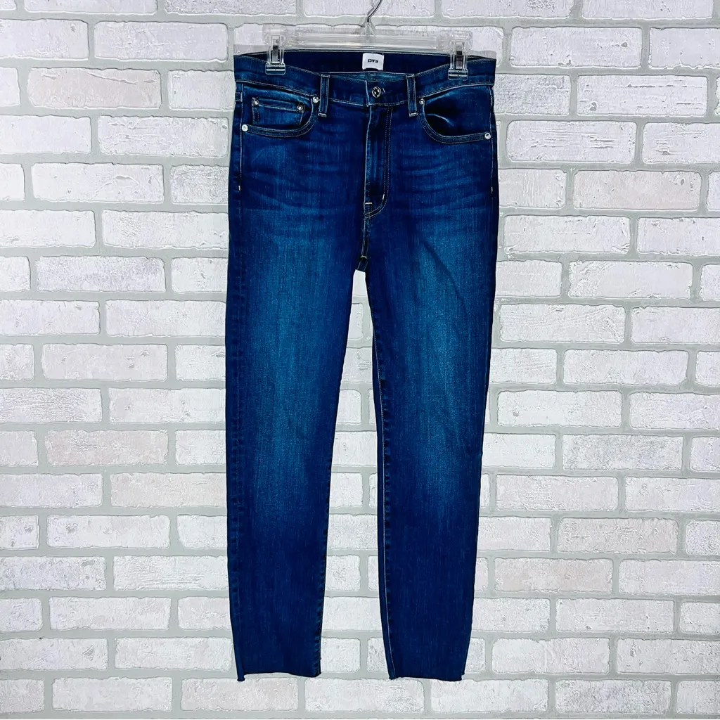 Edwin Bree Midrise Straight Raw Hem Deja Blue Wash Jeans Size 28 - Image 6