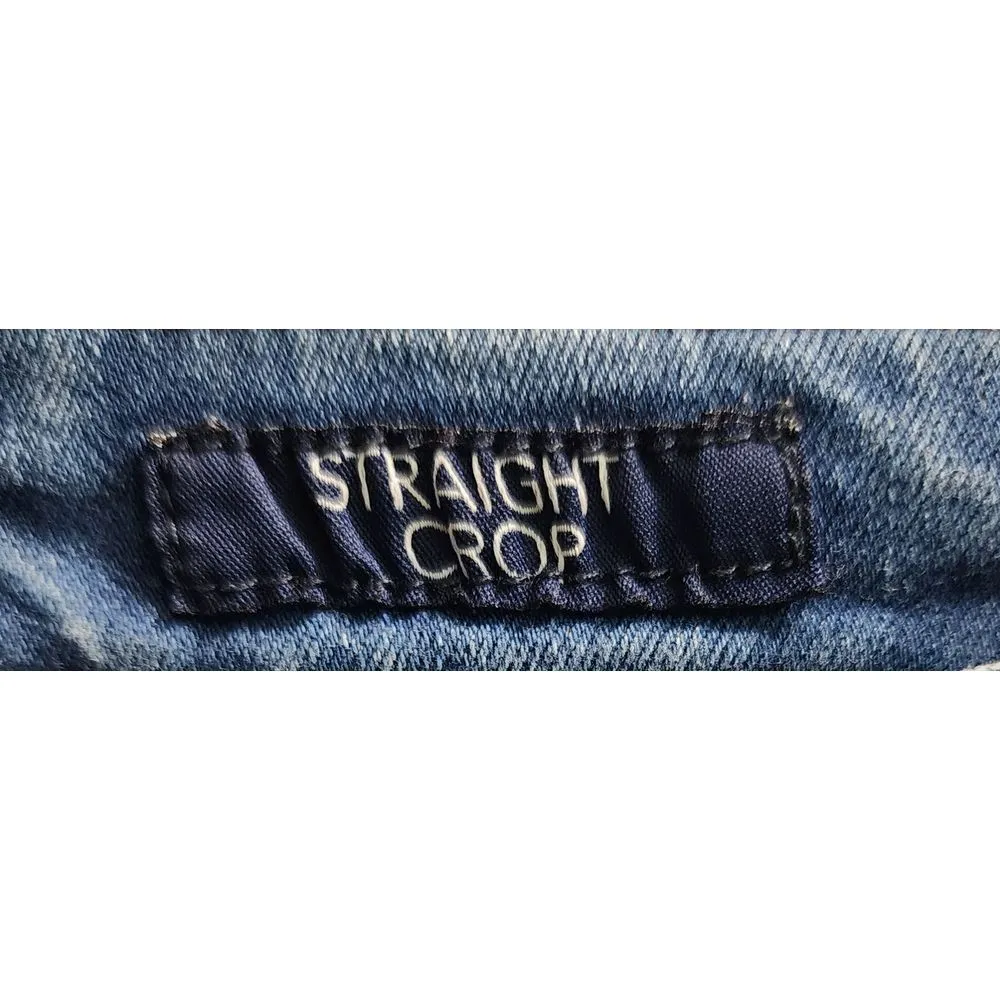 KAARI Blue Straight Crop Painted Light Wash Denim Jeans Size 10 - Image 4