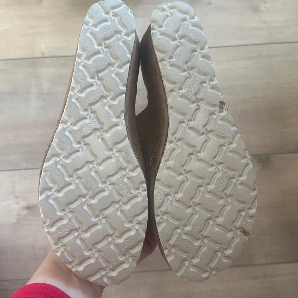 Yokono Women's Brown Leather Suede Wedge Sandals Size 7.5 Shoes Buckled Strap Green - Image 8