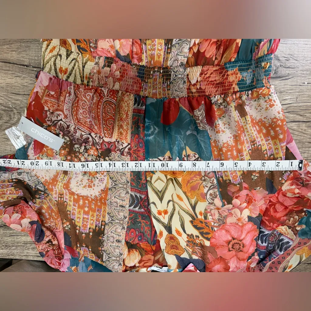 Chico's Woman's Tapestry Tiered Ruffle Floral Summer Midi Dress Sz 14 - Image 7