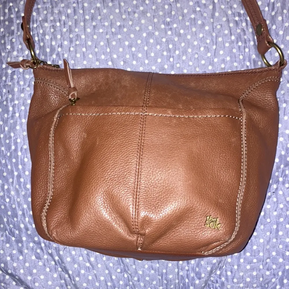 THE SAK Brown Leather Hobo Shoulder Bag Satchel Pebbled Leather - Image 3