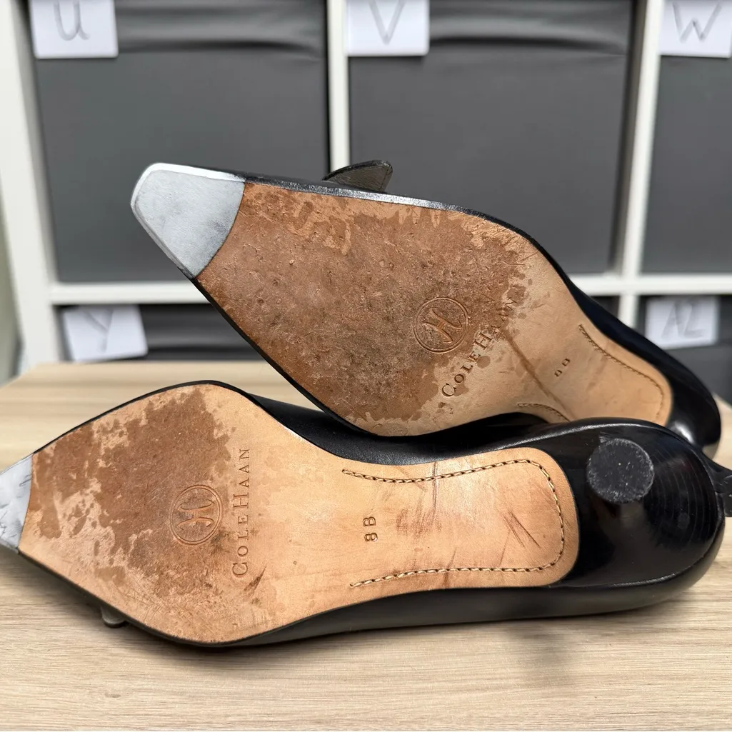 Cole Haan Elegant Black Buckle Pointed Toe Kitten Heel Pumps - Image 6