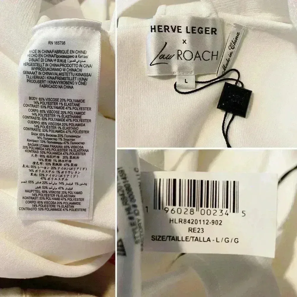 NWT - HERVÉ LÉGER X LAW ROACH Layered Sheer Intarsia Midi Dress Size Large White - Image 9