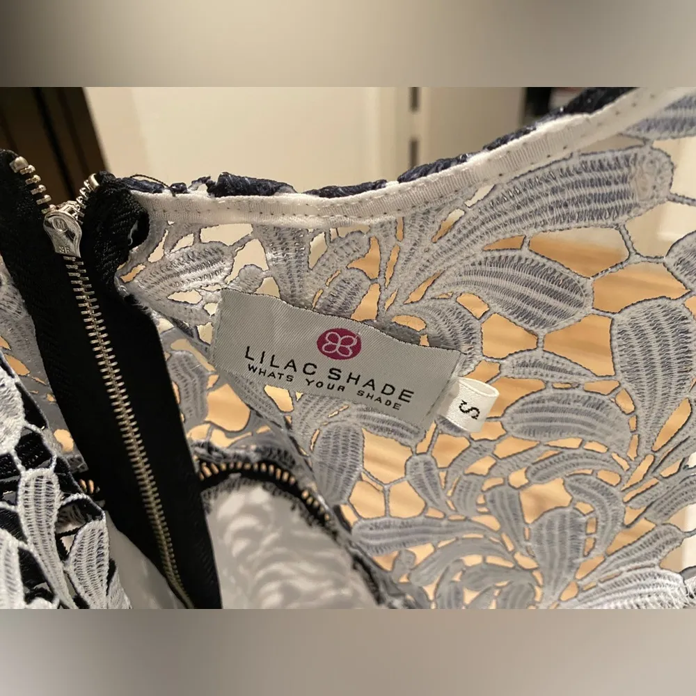 "Lilac Shade" Navy Blue Ombre Crochet Lace Overlay Backless Bodycon Fitted Dress - Image 9