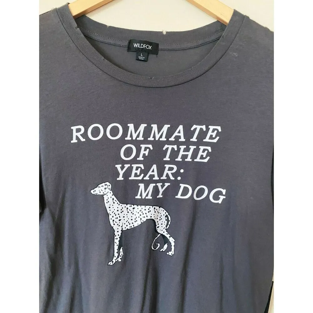 WILDFOX Tee T-shirt Roommate of the Year Dog Distressed Asphalt Gray Small NWT - Image 7