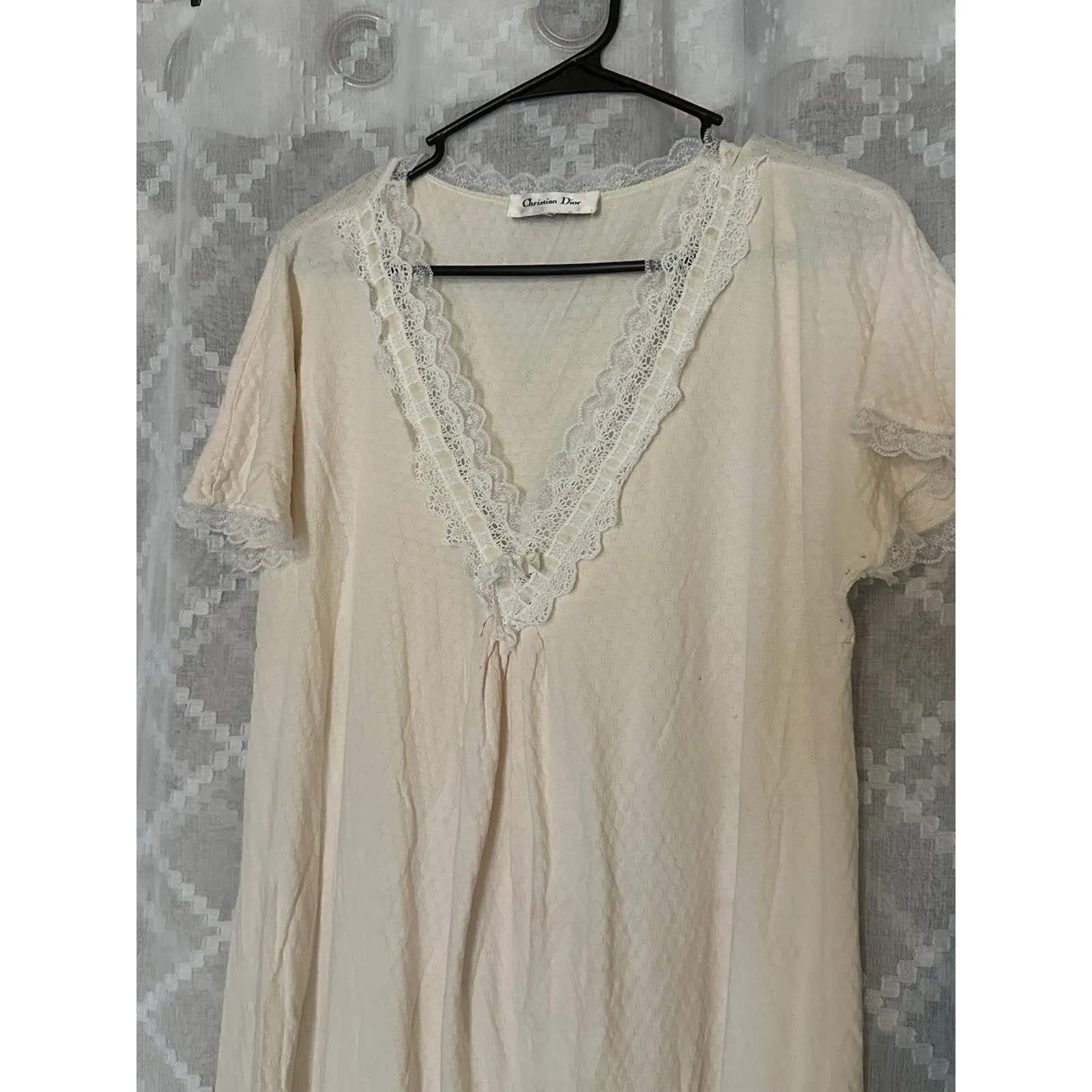 Vintage Christian Dior Nightgown Women M L Pale Pink‎ Long Lace Coquette Pink Size M - Image 2