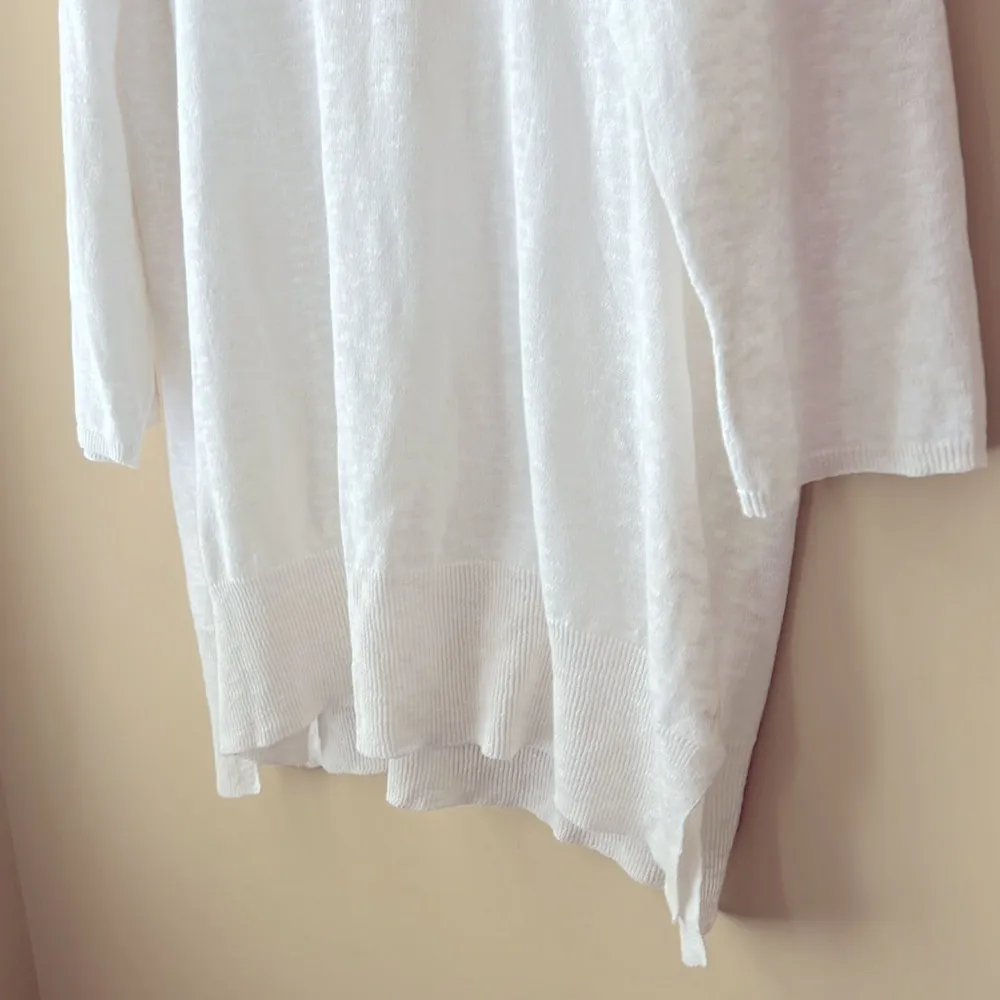 Organic Linen Cotton Slub Deep V-neck Tunic Sweater with Hood - Image 6