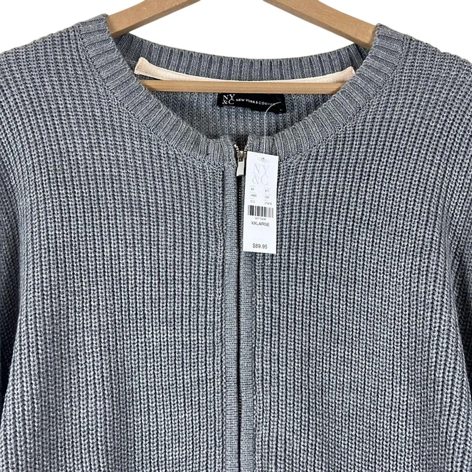 NWT New York & Company Zip Cardigan Womens XXL Gray Cable Knit Cozy Slouchy - Image 3